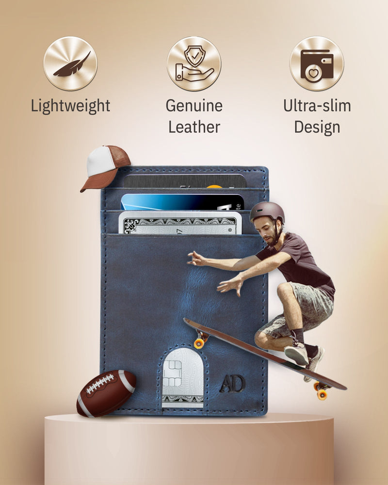 Genuine Leather Slim Card Holder – RFID Blocking, Thumb-Hole Access