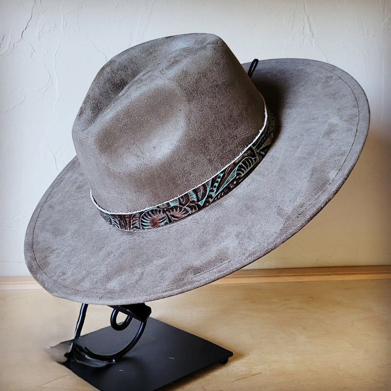 Turquoise Floral Western Leather Band w/ Choice of Boho Hat 984z