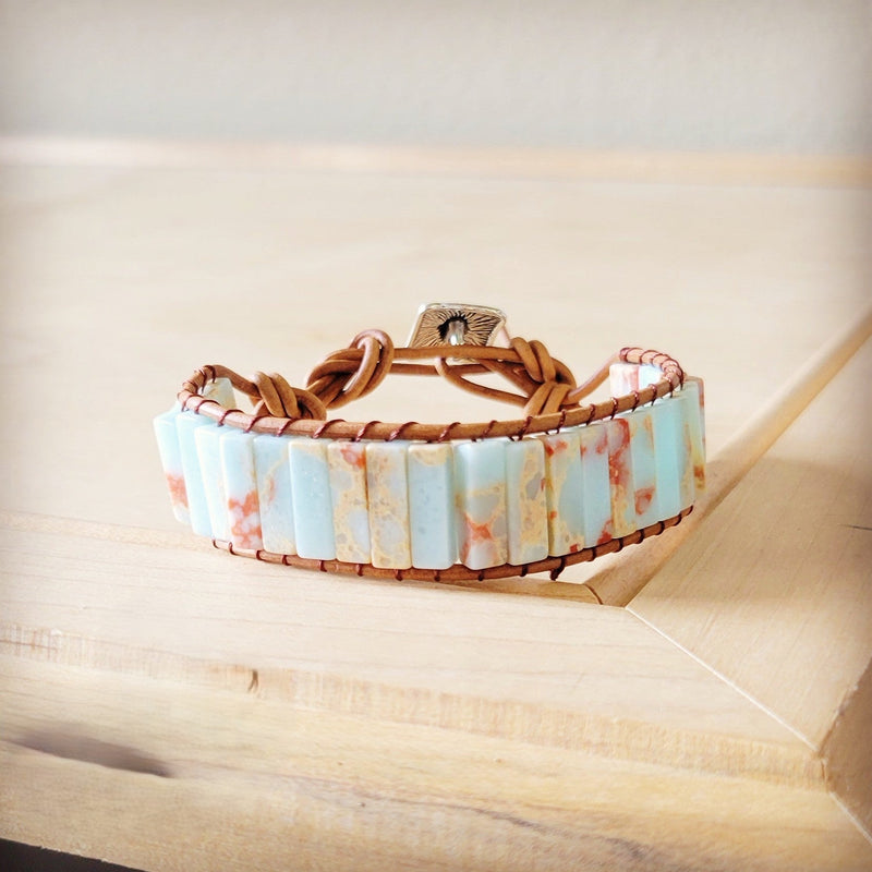 Woven Aqua Terra Beaded Bracelet 810a