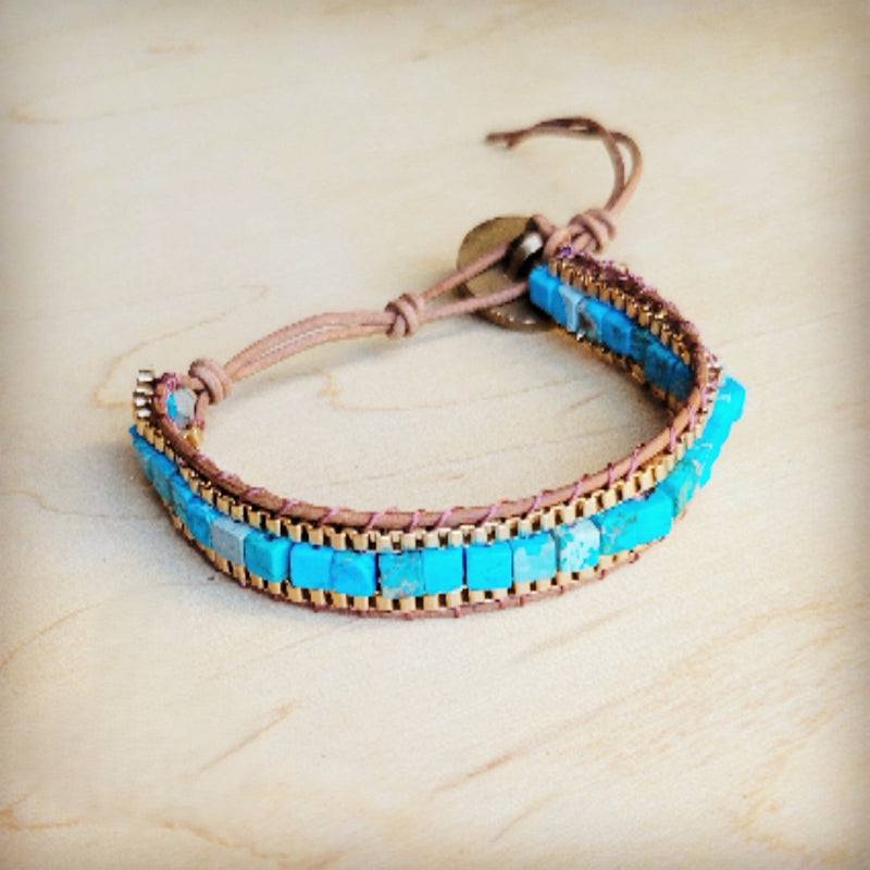 **Woven Turquoise & Bronze Stacked Stone Bracelet 809r