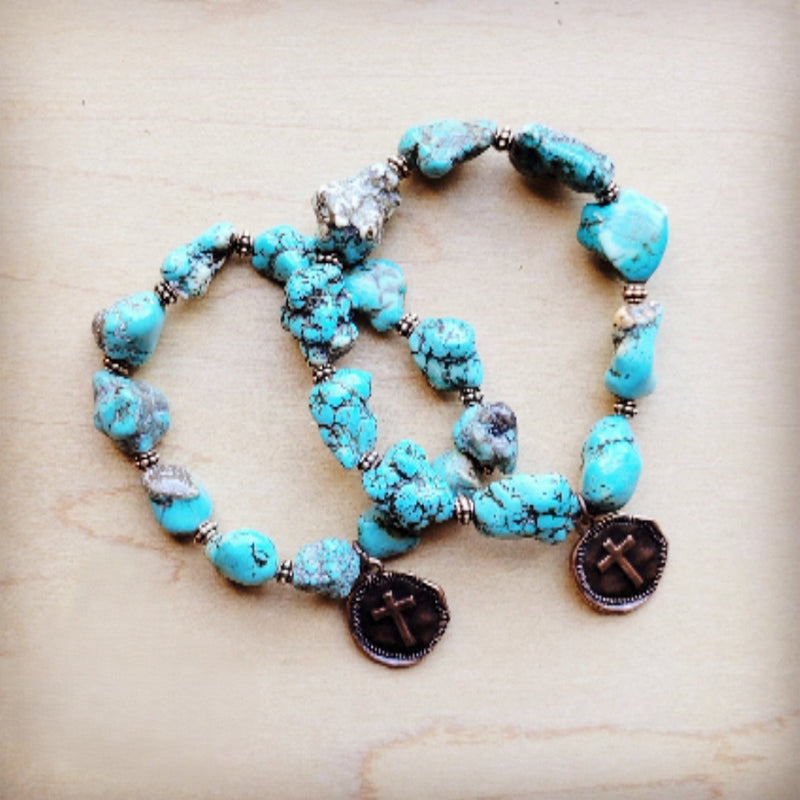 Chunky Blue Turquoise Beaded Bracelet 809o