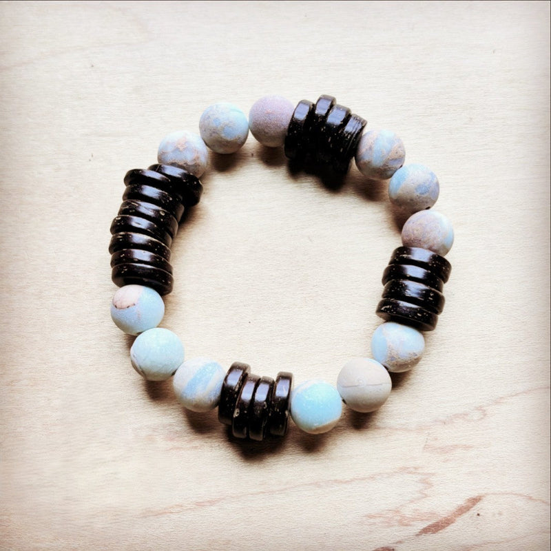 **Frosted Aqua Terra and Wood Stretch Bracelet (808y)