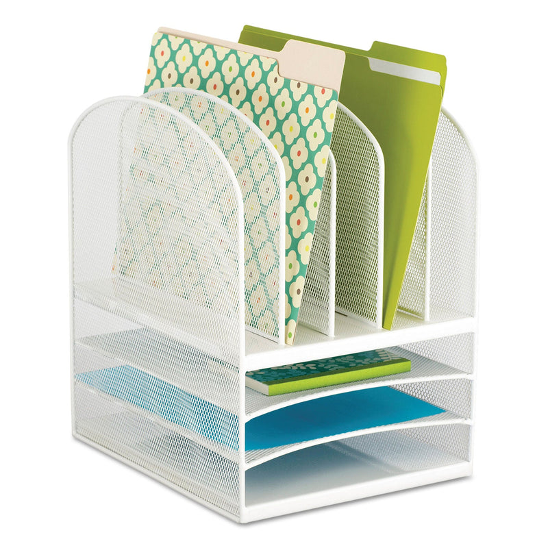 Safco Onyx Mesh Desk Organizer with Five Vertical and Three Horizontal Sections, Letter Size Files, 11.5" x 9.5" x 13", White
