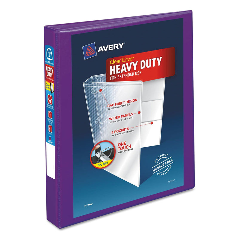 Avery Heavy-Duty View Binder with DuraHinge and One Touch EZD Rings, 3 Rings, 1" Capacity, 11 x 8.5, Purple