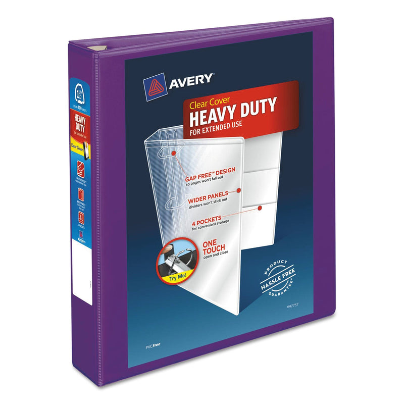 Avery Heavy-Duty View Binder with DuraHinge and One Touch EZD Rings, 3 Rings, 1.5" Capacity, 11 x 8.5, Purple