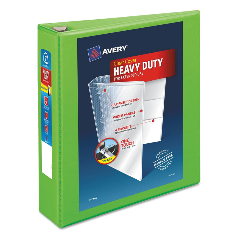 Avery Heavy-Duty View Binder with DuraHinge and One Touch EZD Rings, 3 Rings, 2" Capacity, 11 x 8.5, Chartreuse