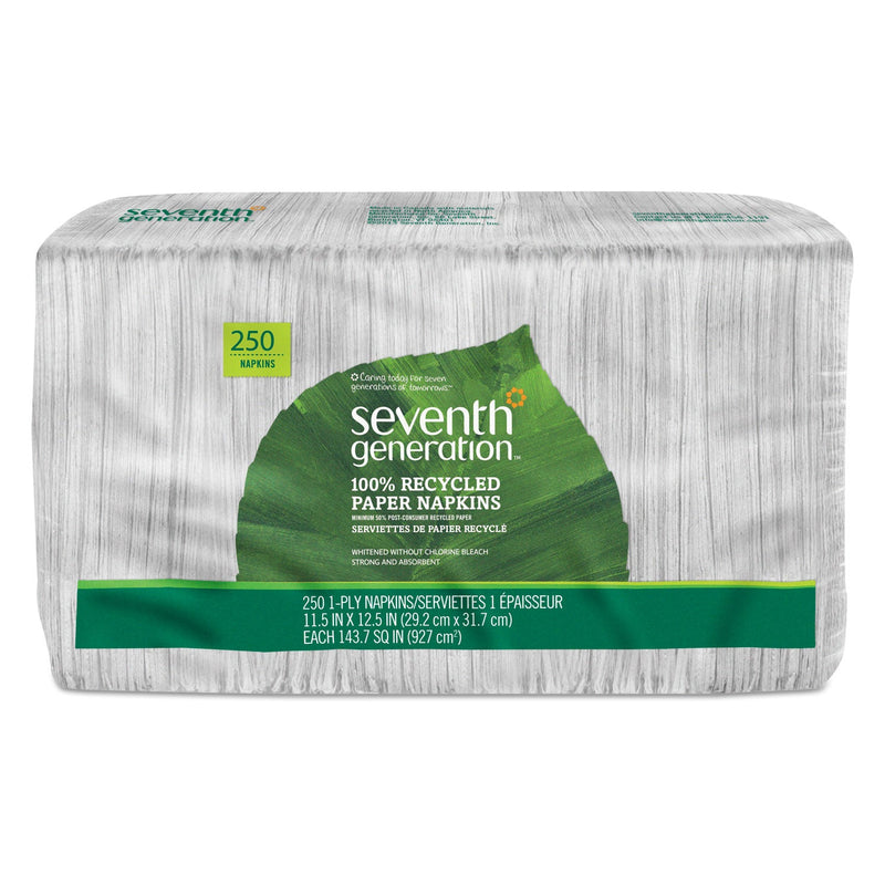 Seventh Generation 100% Recycled Napkins, 1-Ply, 11 1/2 x 12 1/2, White, 250/Pack