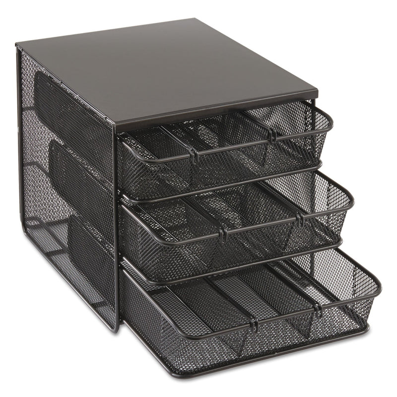 Safco 3 Drawer Hospitality Organizer, 7 Compartments, 11.5 x 8.25 x 8.25, Black