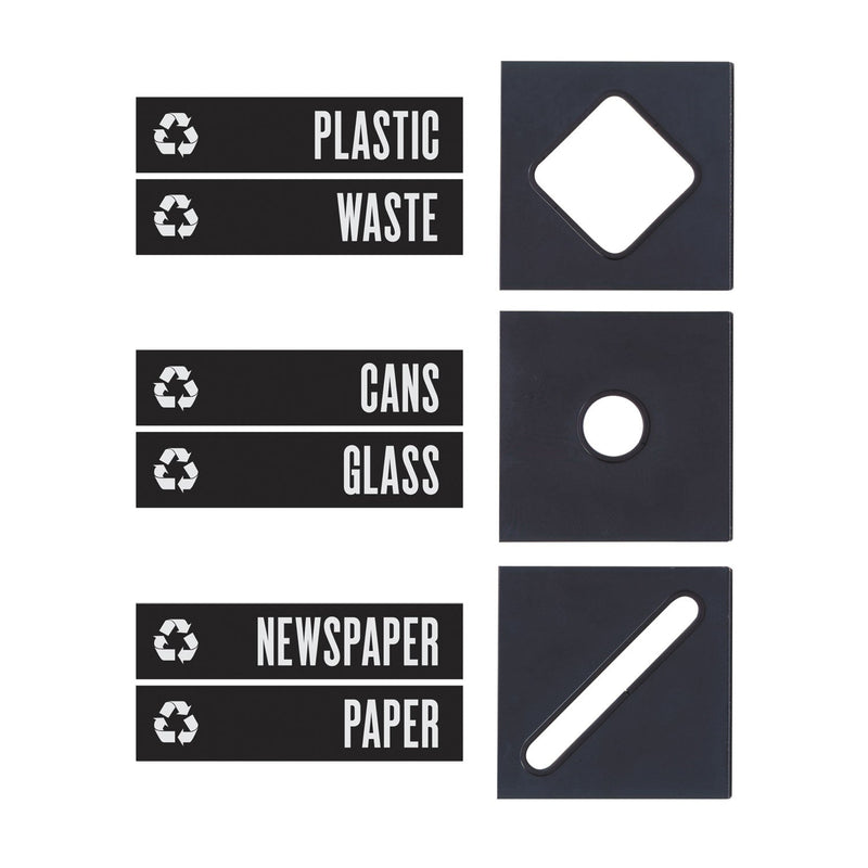 Safco Public Square Recycling Container Lid, Square Opening, 15.25w x 15.25d x 2h, Black