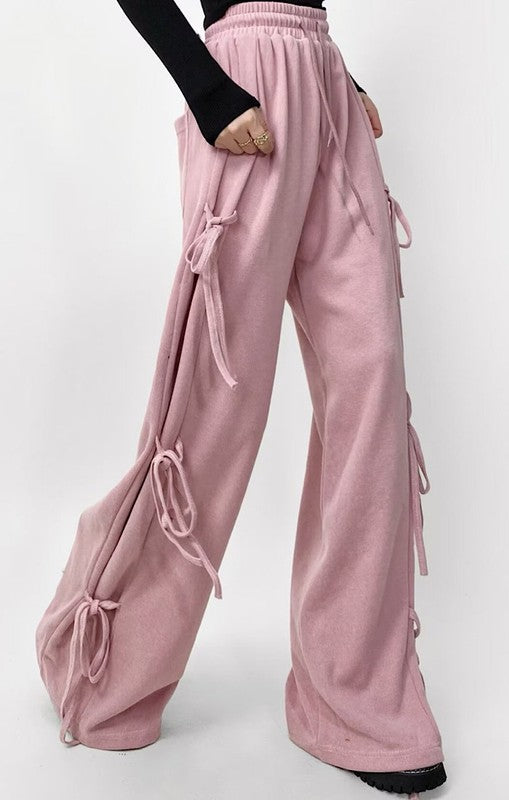 Side tie ribbon bows sweat pants