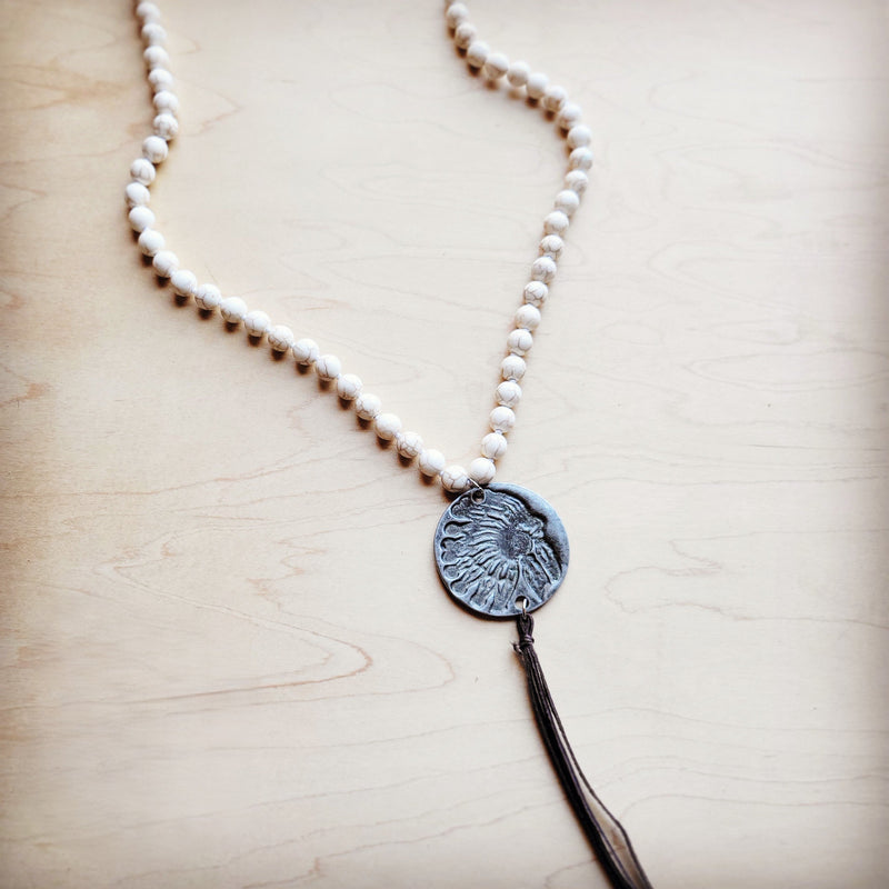 **Long Turquoise Beaded Necklace w/ Indian Pendant 258ka