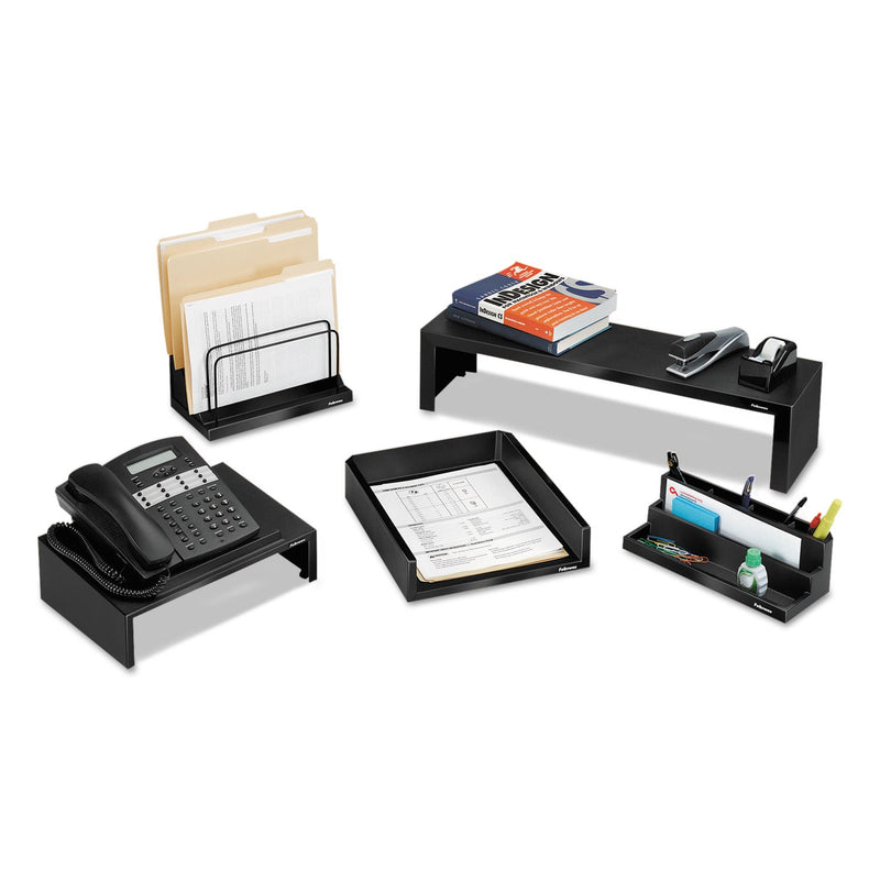 Fellowes Designer Suites Desktop Organizer, 7 Compartments, Plastic, 11.13 x 5 x 3.78, Black Pearl