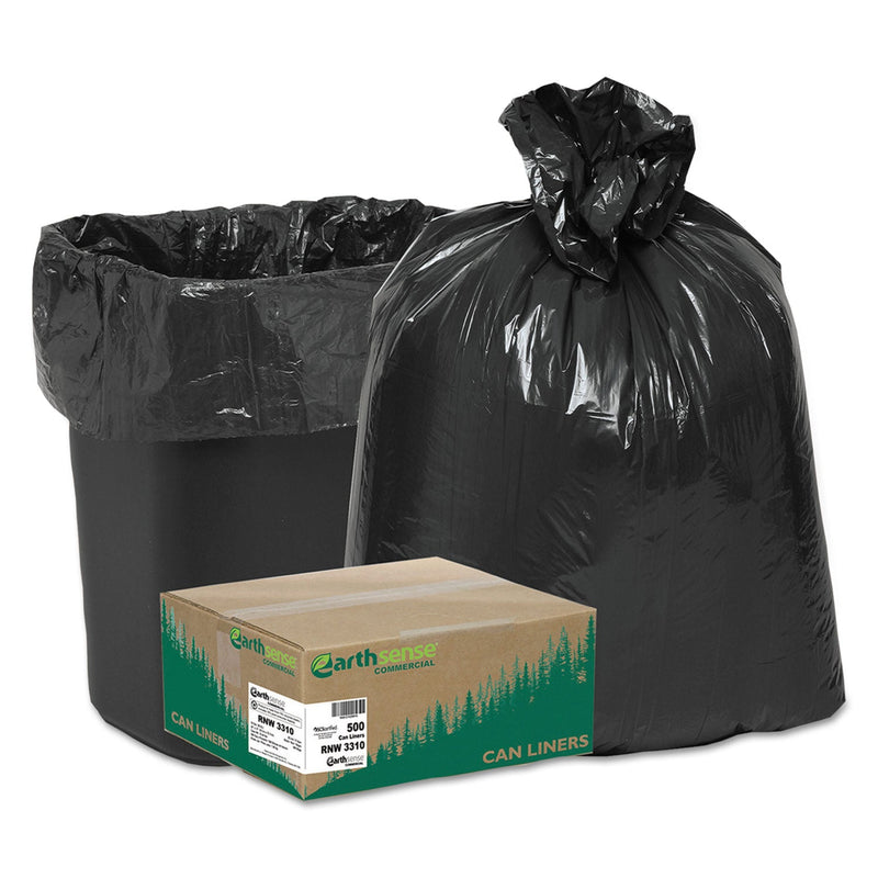 Earthsense Linear Low Density Recycled Can Liners, 16 gal, 0.85 mil, 24" x 33", Black, 500/Carton