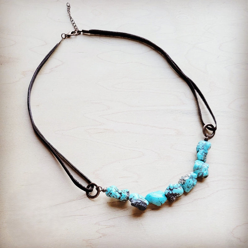 Genuine Blue Turquoise Necklace w/ Leather Cord 259i