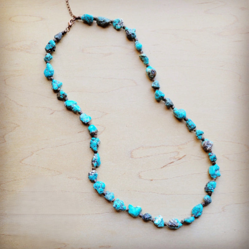 Long Blue Turquoise and Wood Necklace 259k