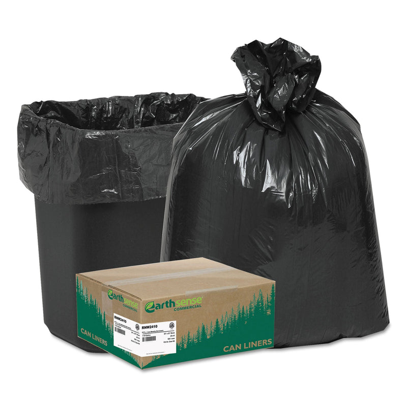 Earthsense Linear Low Density Recycled Can Liners, 10 gal, 0.85 mil, 24" x 23", Black, 500/Carton