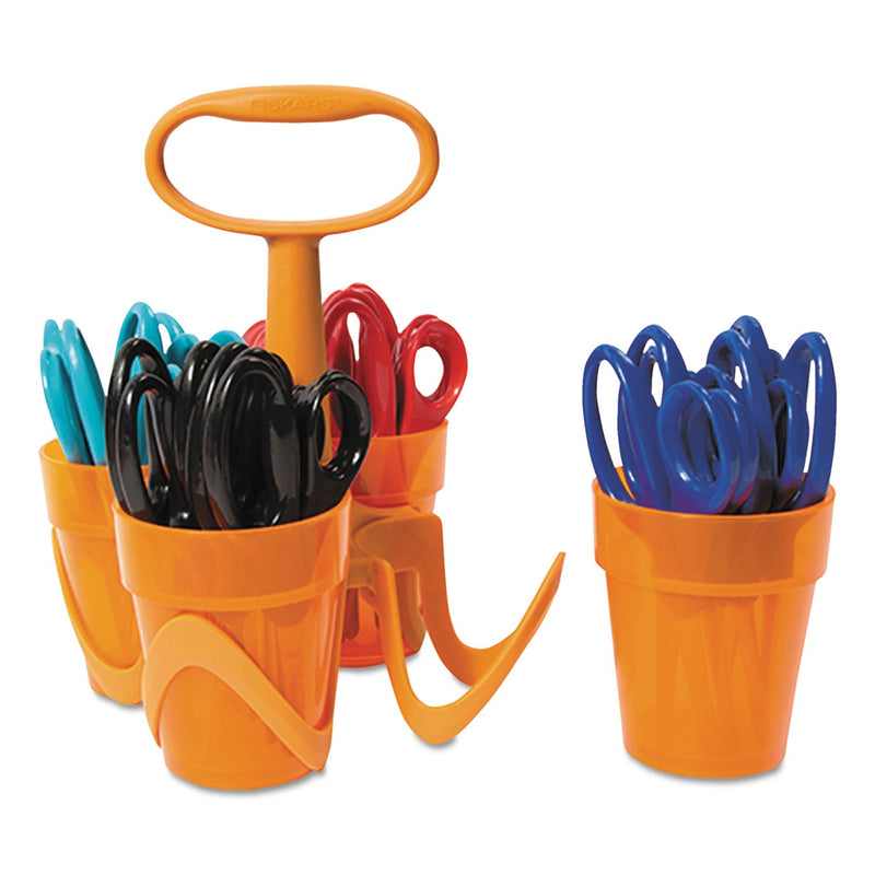 Fiskars Classpack Caddy, Pointed, Tip, 5" Long, 1.6" Cut Length, Assorted Straight Handles, 24/Set