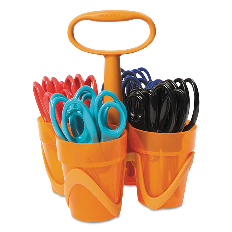 Fiskars Classpack Caddy, Rounded Tip, 5" Long, 1.6" Cut Length, Assorted Straight Handles, 24/Set