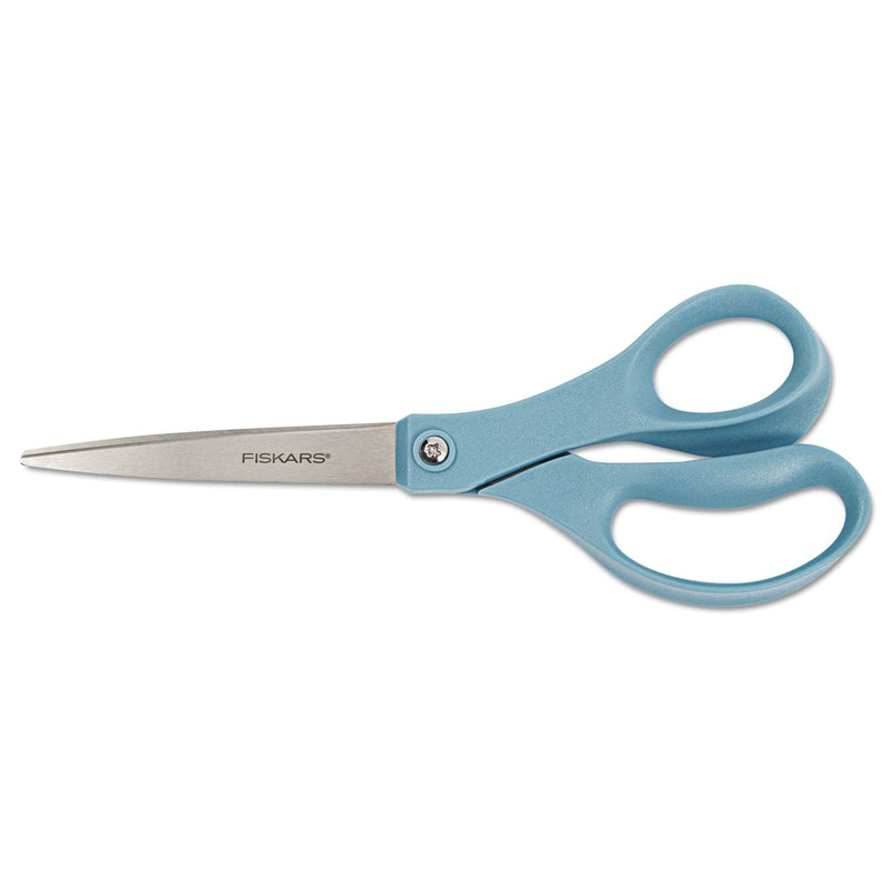 Fiskars Contoured Performance Scissors, 8" Long, 3.5" Cut Length, Blue Straight Handle