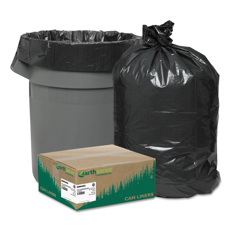 Earthsense Linear Low Density Recycled Can Liners, 45 gal, 1.25 mil, 40" x 46", Black, 100/Carton
