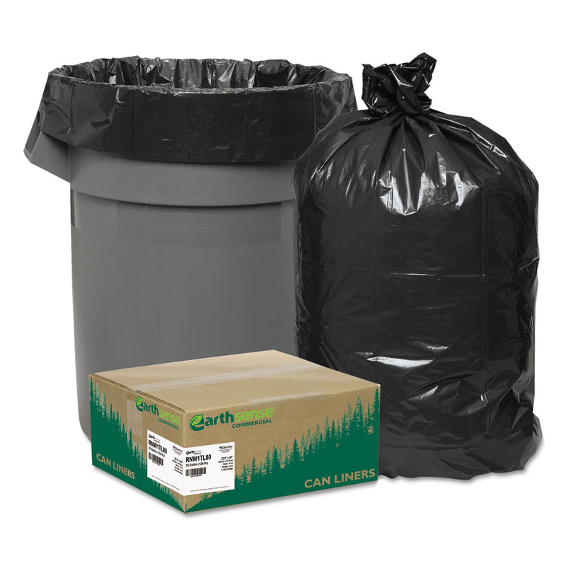 Earthsense Linear Low Density Large Trash and Yard Bags, 33 gal, 0.9 mil, 32.5" x 40", Black, 80/Carton
