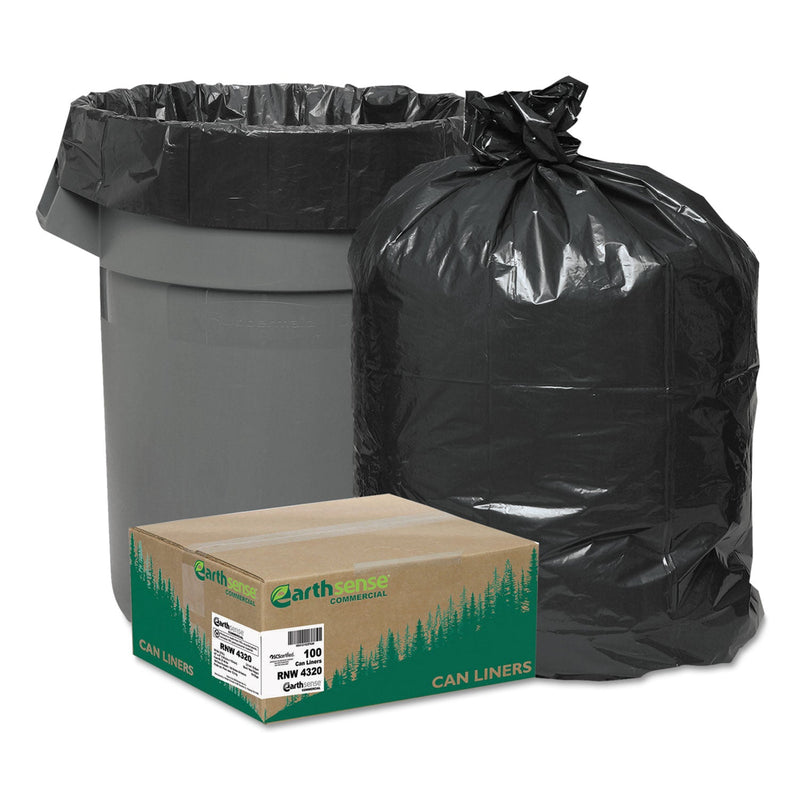 Earthsense Linear Low Density Recycled Can Liners, 56 gal, 2 mil, 43" x 47", Black, 100/Carton