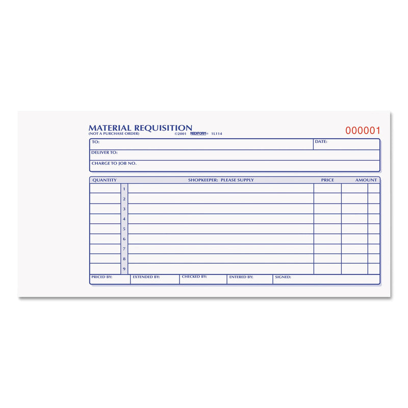 Rediform Material Requisition Book, Two-Part Carbonless, 7.88 x 4.25, 1/Page, 50 Forms