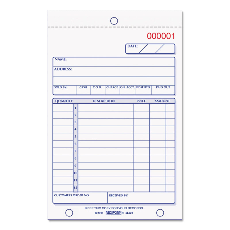 Rediform Sales Book, Two-Part Carbonless, 4.25 x 6.38, 1/Page, 50 Forms