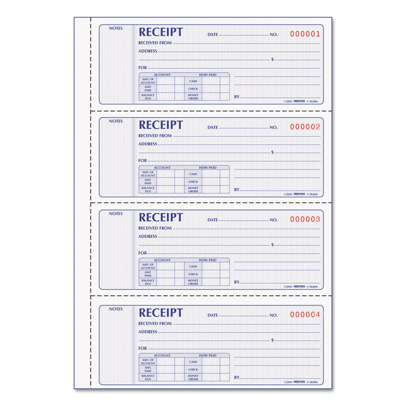 Rediform Money Receipt Book, Two-Part Carbonless, 7 x 2.75, 4/Page, 200 Forms