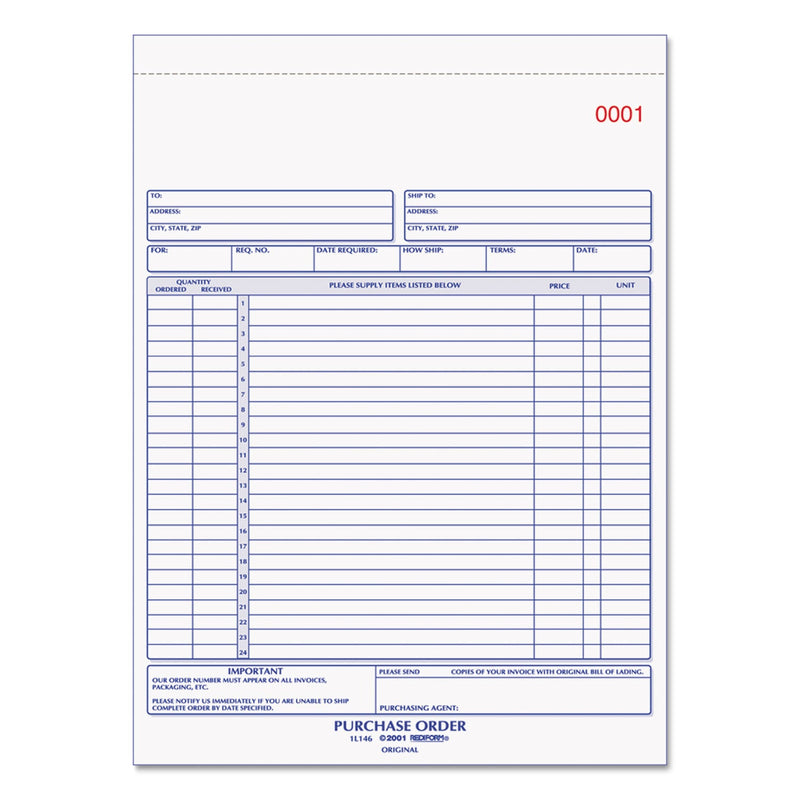 Rediform Purchase Order Book, Two-Part Carbonless, 8.5 x 11, 1/Page, 50 Forms
