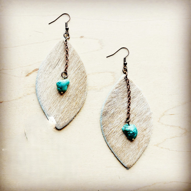 Leather Oval w/ Turquoise Drop in Light Hair-on-Hide 218d