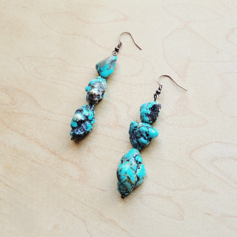 Chunky Beaded Turquoise Stone Earrings 224b
