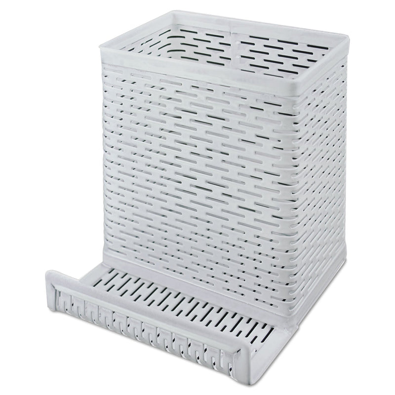 Artistic Urban Collection Punched Metal Pencil Cup/Cell Phone Stand, Perforated Steel, 3.5 x 3.5, White