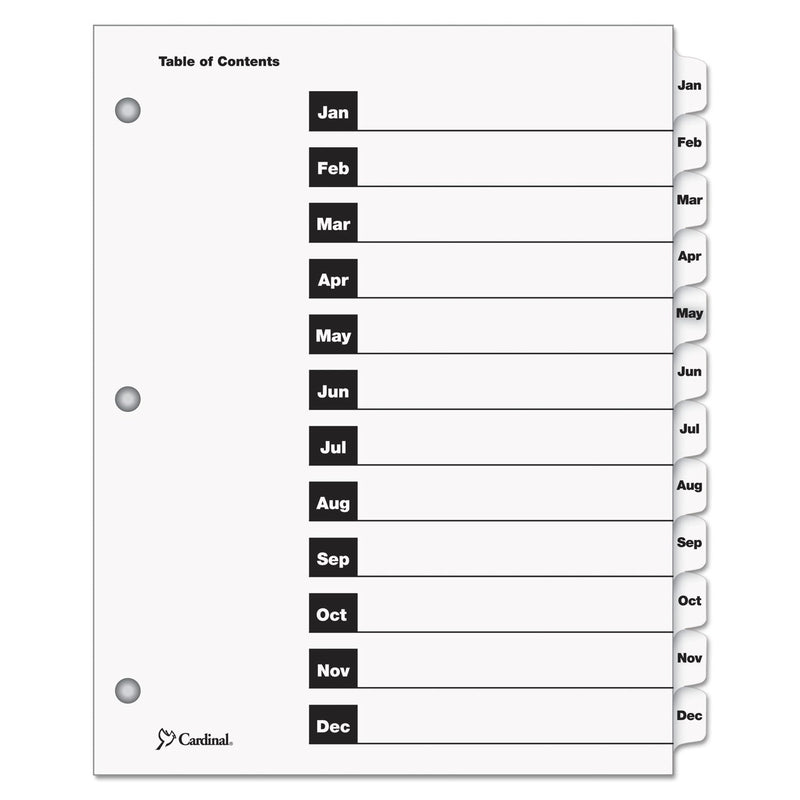 Cardinal OneStep Printable Table of Contents and Dividers, 12-Tab, Jan. to Dec., 11 x 8.5, White, White Tabs, 1 Set