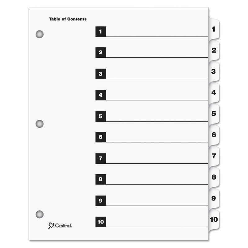 Cardinal QuickStep OneStep Printable Table of Contents and Dividers, 10-Tab, 1 to 10, 11 x 8.5, White, White Tabs,  24 Sets