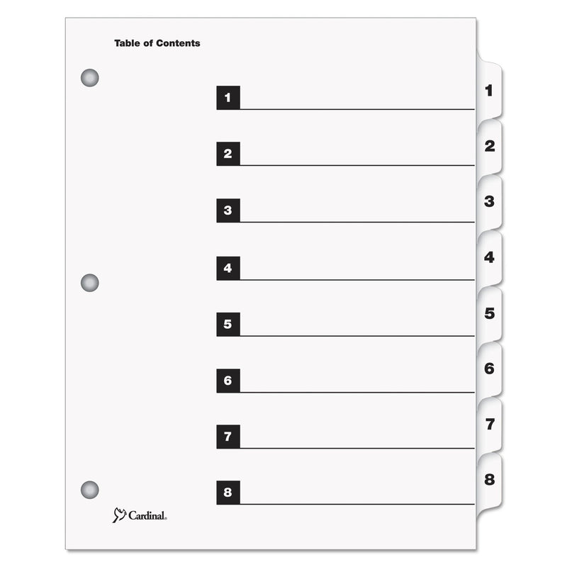 Cardinal OneStep Printable Table of Contents and Dividers, 8-Tab, 1 to 8, 11 x 8.5, White, White Tabs, 1 Set