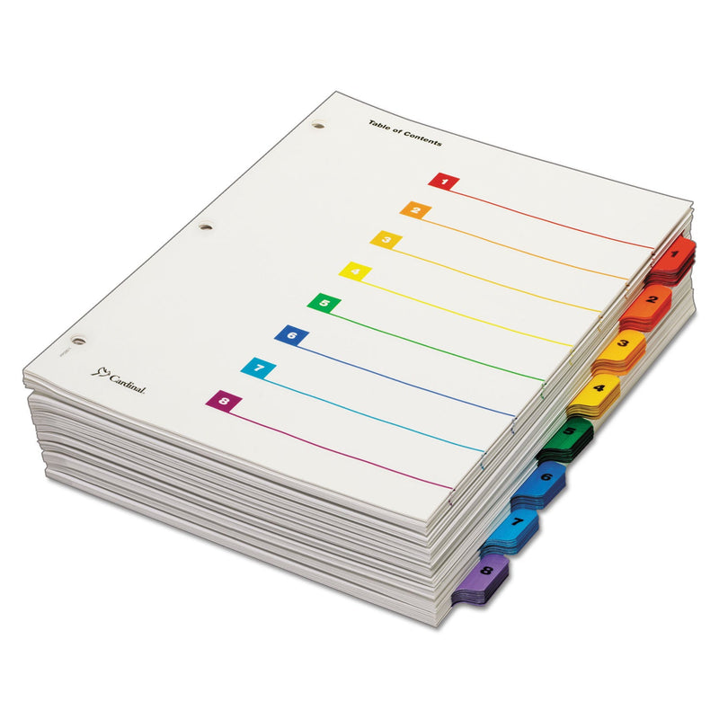 Cardinal QuickStep OneStep Printable Table of Contents and Dividers, 8-Tab, 1 to 8, 11 x 8.5, White, Assorted Tabs, 24 Sets