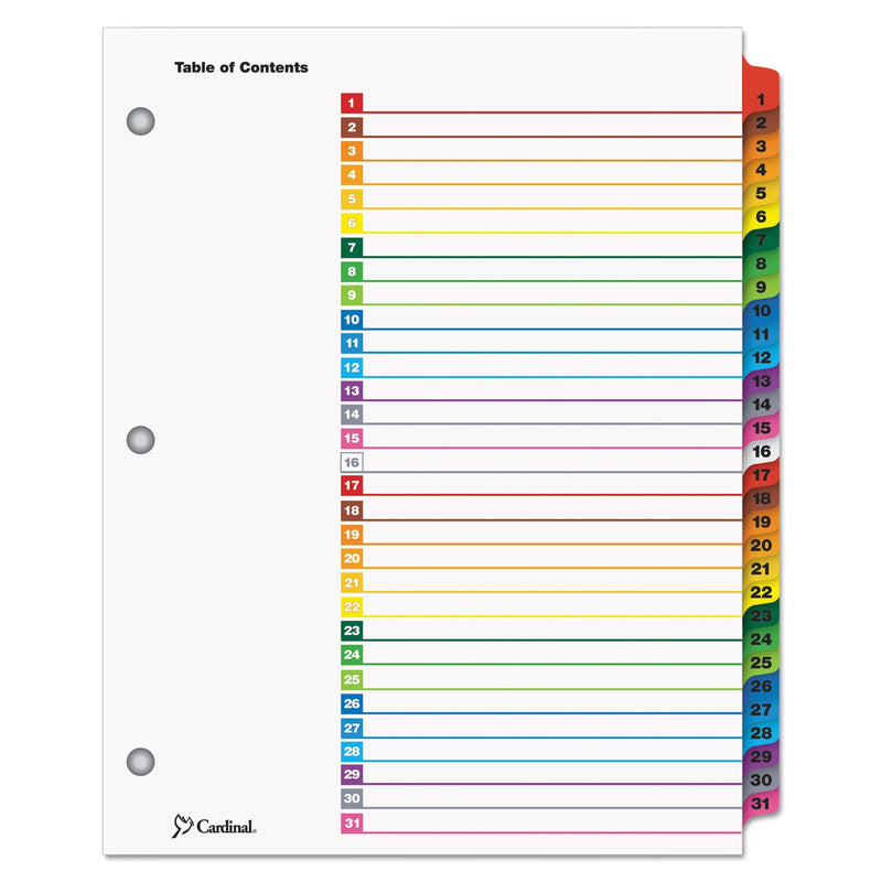 Cardinal OneStep Printable Table of Contents and Dividers, 31-Tab, 1 to 31, 11 x 8.5, White, Assorted Tabs, 1 Set