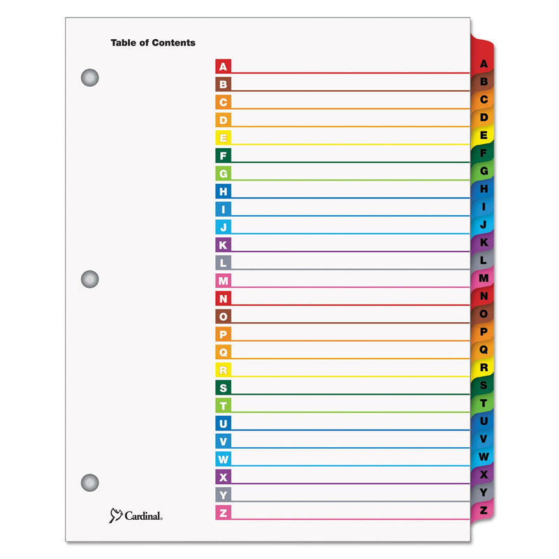 Cardinal OneStep Printable Table of Contents and Dividers, 26-Tab, A to Z, 11 x 8.5, White, Assorted Tabs, 1 Set