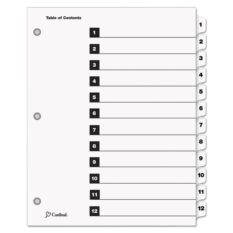 Cardinal OneStep Printable Table of Contents and Dividers, 12-Tab, 1 to 12, 11 x 8.5, White, White Tabs, 1 Set