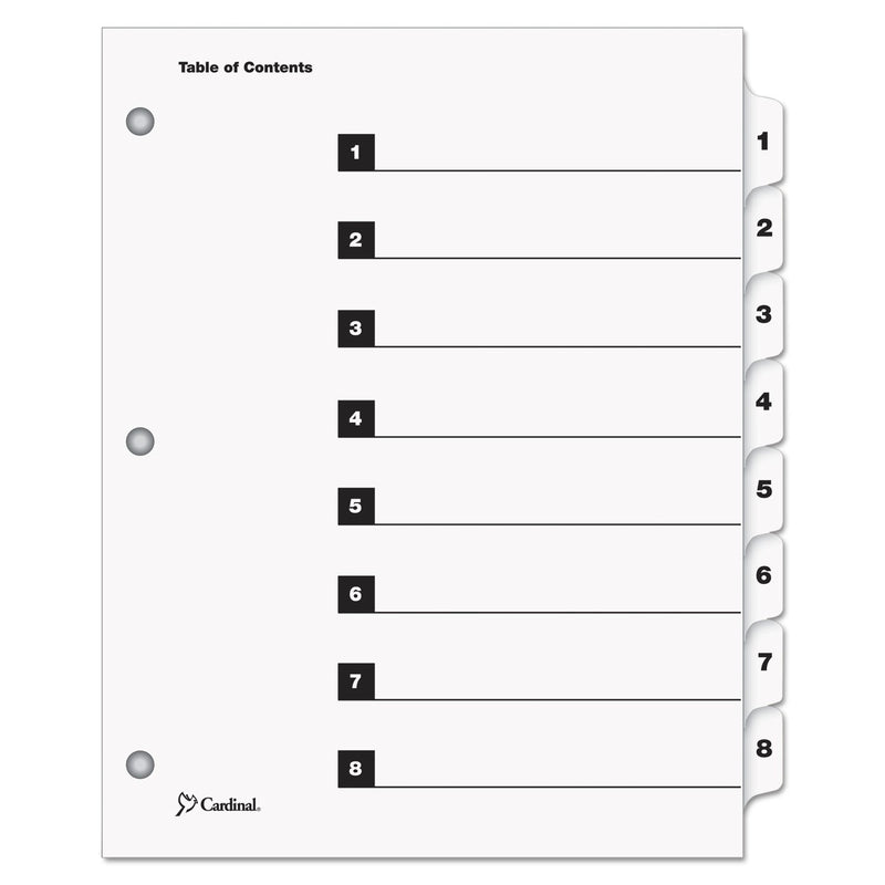 Cardinal QuickStep OneStep Printable Table of Contents and Dividers, 8-Tab, 1 to 8, 11 x 8.5, White, White Tabs, 24 Sets
