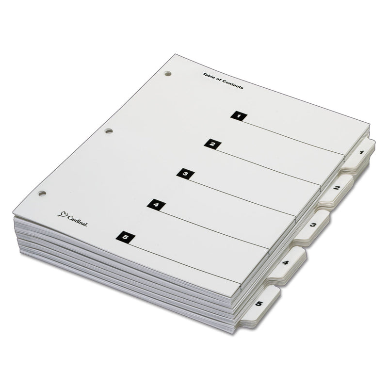 Cardinal QuickStep OneStep Printable Table of Contents and Dividers, 5-Tab, 1 to 5, 11 x 8.5, White, White Tabs, 24 Sets