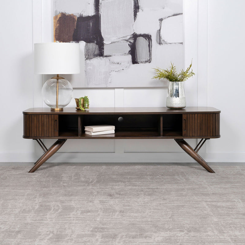 Valna Wood 71-inch TV Stand with Sliding Doors Walnut