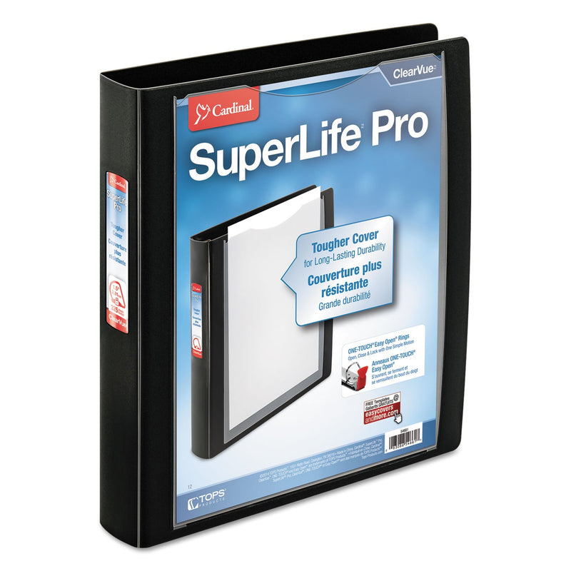 Cardinal SuperLife Pro Easy Open ClearVue Locking Slant-D Ring Binder, 3 Rings, 1.5" Capacity, 11 x 8.5, Black