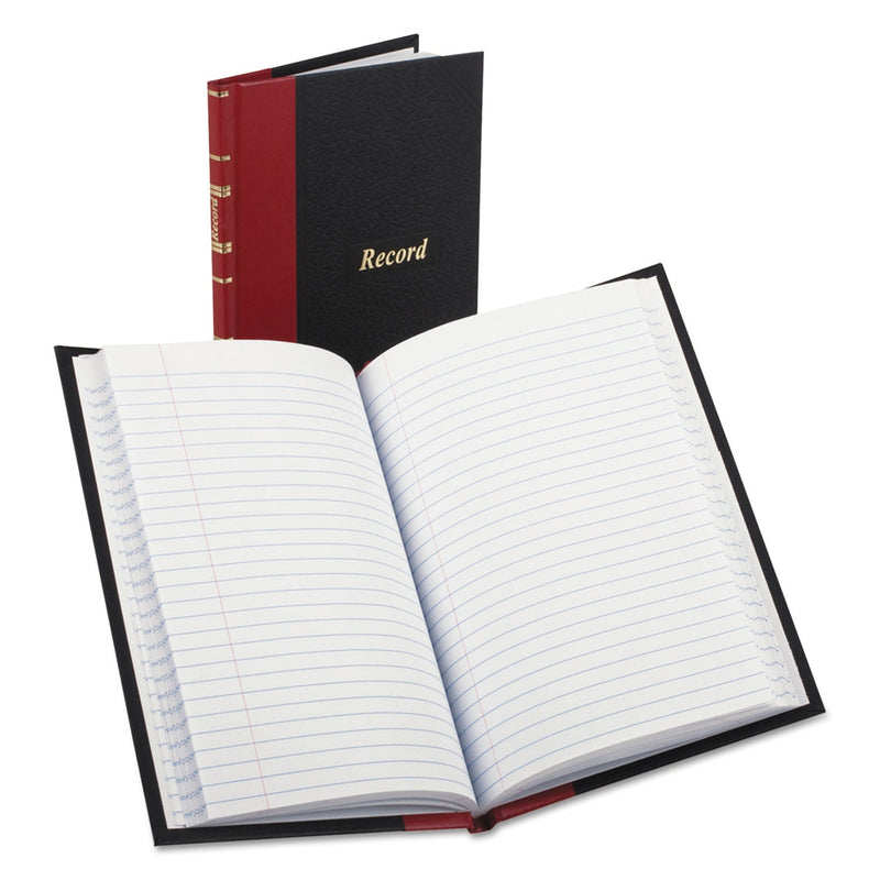 Boorum & Pease Record and Account Book with Red Spine, Custom Rule, Black/Red/Gold Cover, 7.5 x 5 Sheets, 144 Sheets/Book