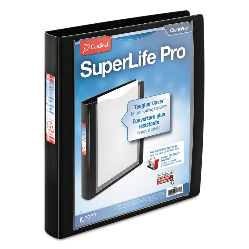 Cardinal SuperLife Pro Easy Open ClearVue Locking Slant-D Ring Binder, 3 Rings, 1" Capacity, 11 x 8.5, Black