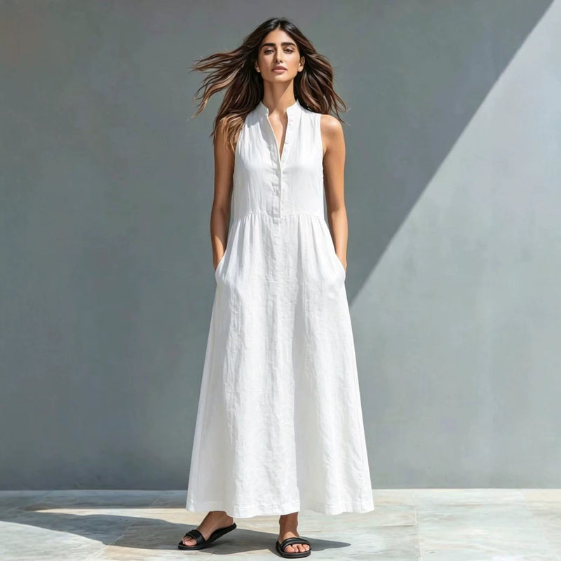 Women's Stand-Collar A-Line Maxi Dress – Resort & Vacation Style