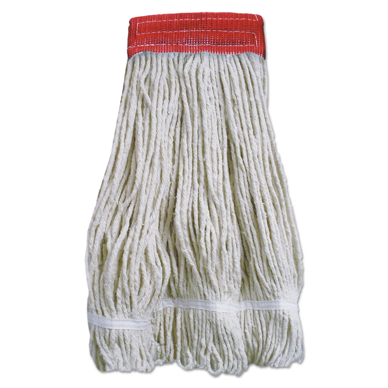 Boardwalk Wideband Looped-End Mop Heads, 20 oz, Natural w/Red Band, 12/Carton