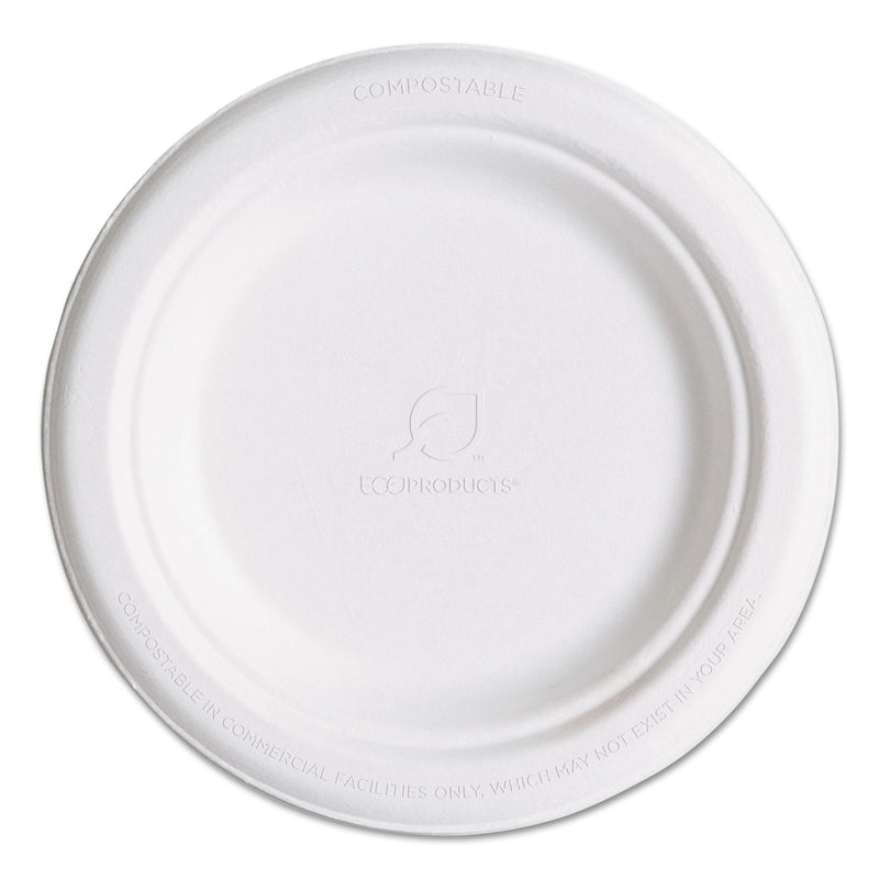 Eco-Products Renewable and Compostable Sugarcane Plates, 6" dia, Natural White, 1,000/Carton
