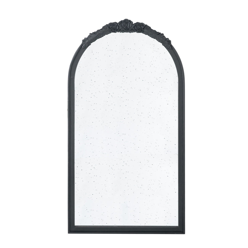 Hand Carved Rose Antique Mirror Frame, Wood Arch Mirror Wall Decor For Living Room